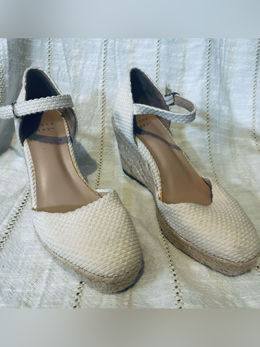 a new day Cream Woven Espadrille Wedge Sandals with Ankle Strap